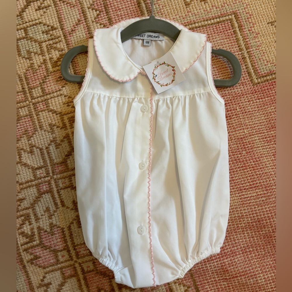 NWT Sweet Dreams White Bubble with Pink Trim 6 months